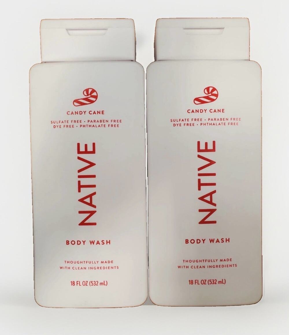 2 X NEW Native Seasonal 18 Ounce Candy Cane Body Wash Clean Ingredients